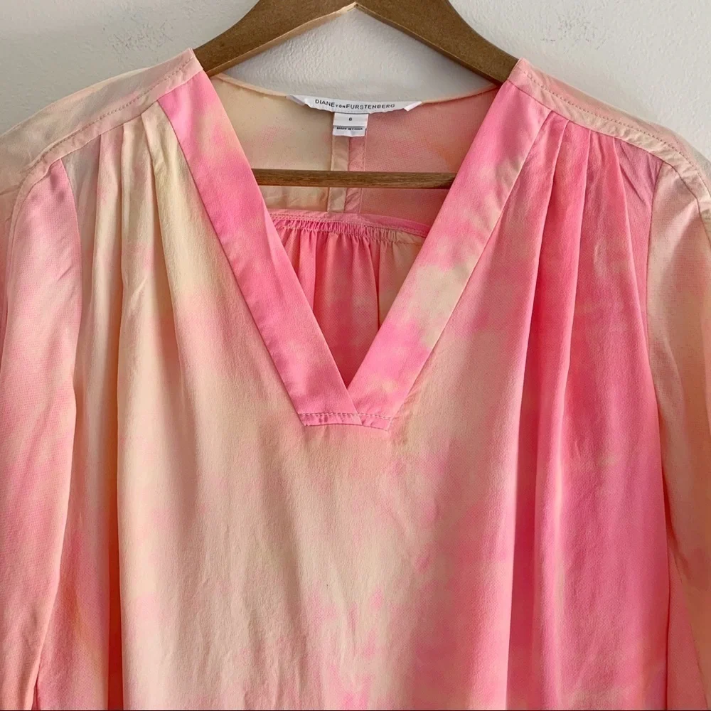 Diane Von Furstenberg Peach Tie Dye Silk New Cahil Blouse Sz 6 Summer Coastal